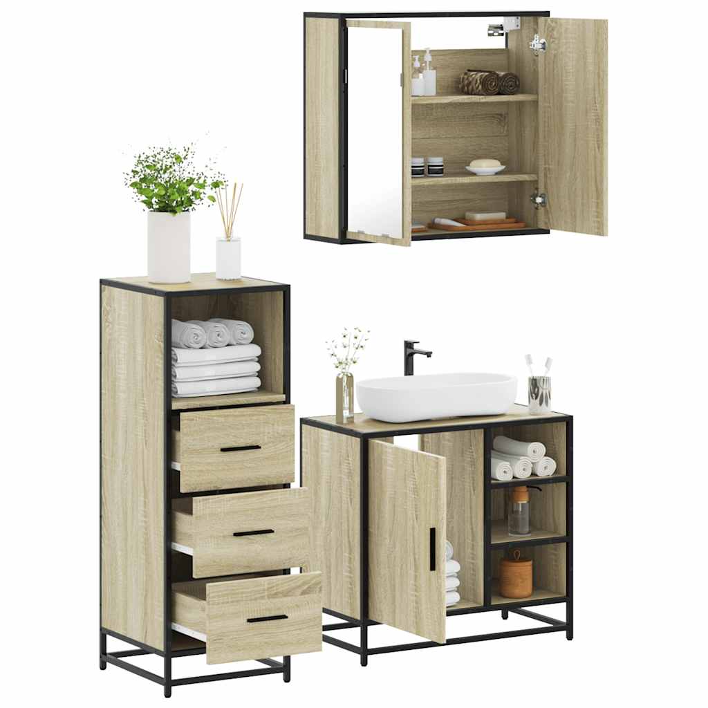 3 Piece Bathroom Furniture Set Sonoma Oak Engineered Wood