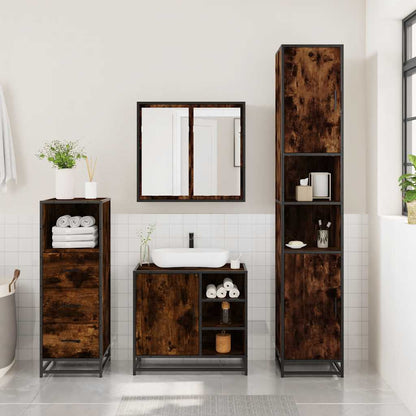 3 Piece Bathroom Furniture Set Smoked Oak Engineered Wood