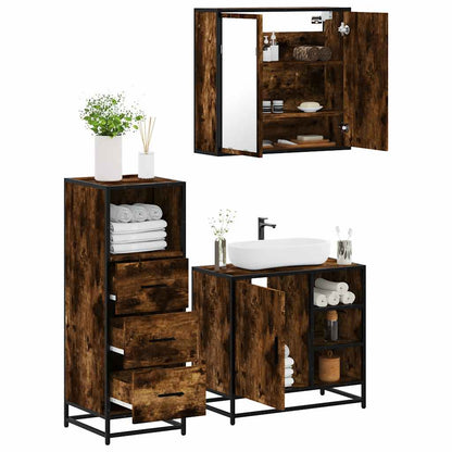 3 Piece Bathroom Furniture Set Smoked Oak Engineered Wood