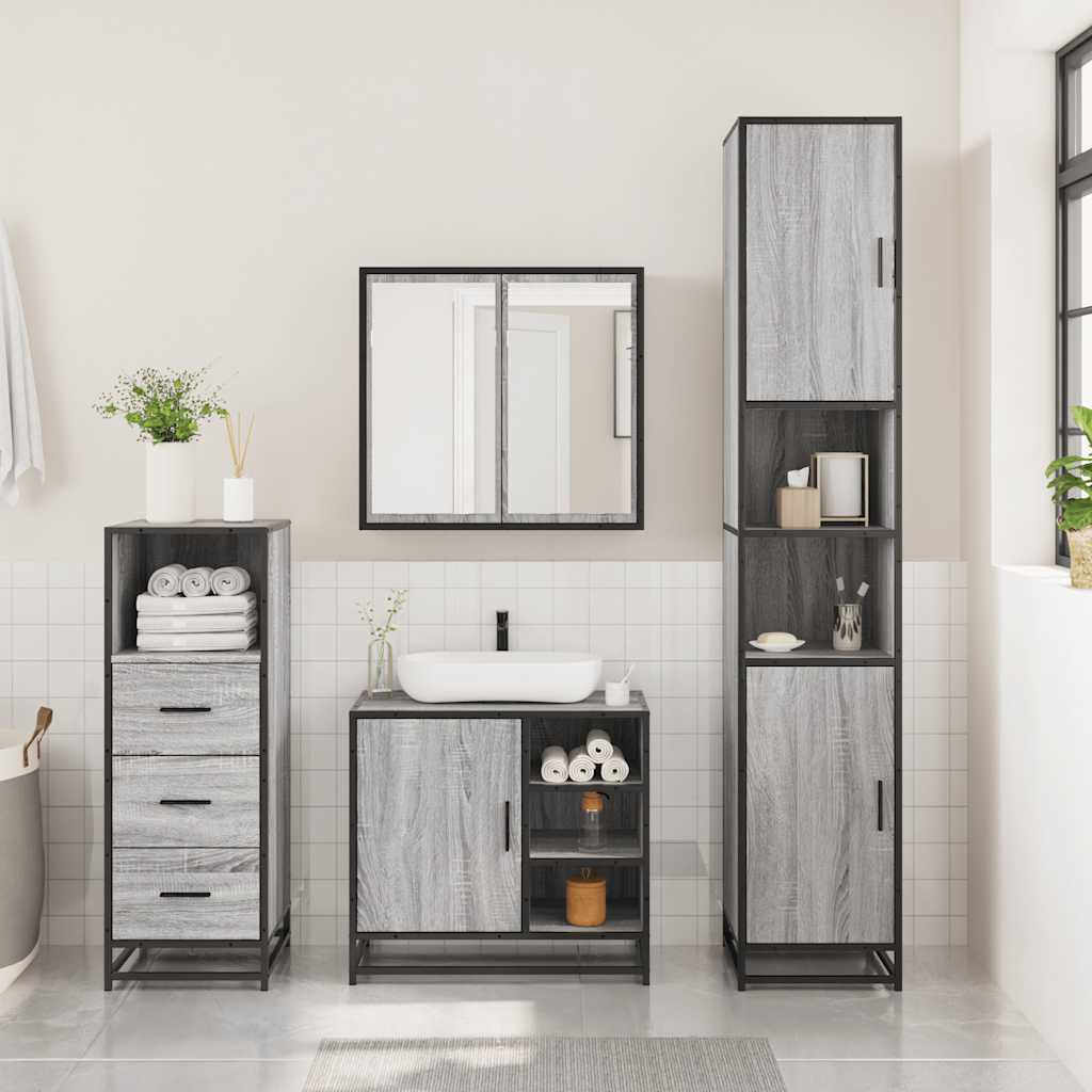 3 Piece Bathroom Furniture Set Grey Sonoma Engineered Wood