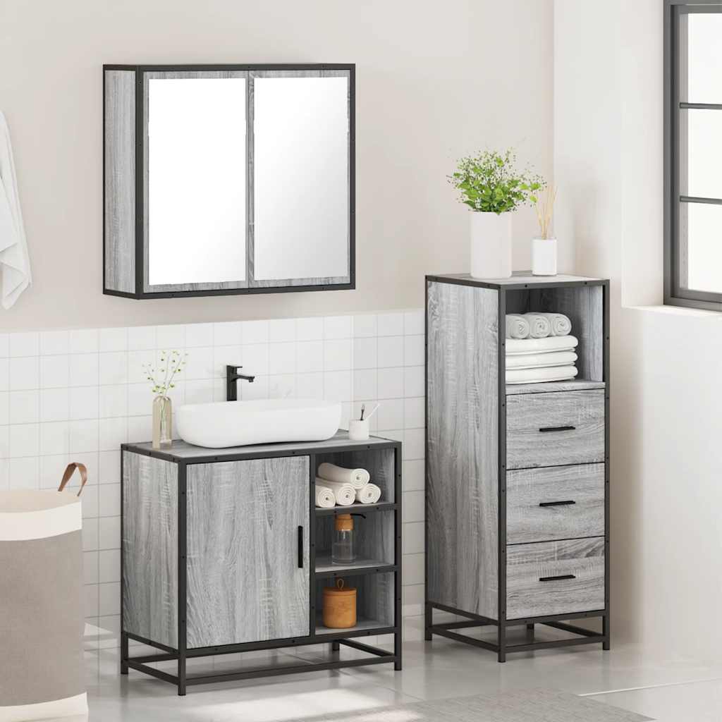 3 Piece Bathroom Furniture Set Grey Sonoma Engineered Wood