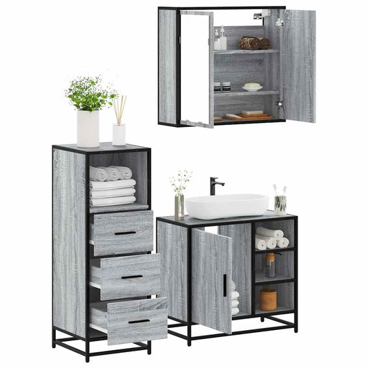 3 Piece Bathroom Furniture Set Grey Sonoma Engineered Wood