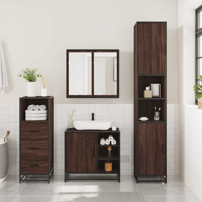 3 Piece Bathroom Furniture Set Brown Oak Engineered Wood