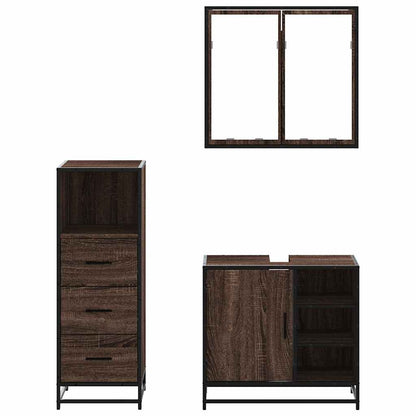 3 Piece Bathroom Furniture Set Brown Oak Engineered Wood