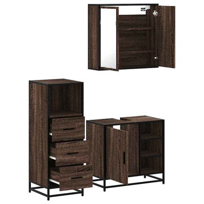 3 Piece Bathroom Furniture Set Brown Oak Engineered Wood