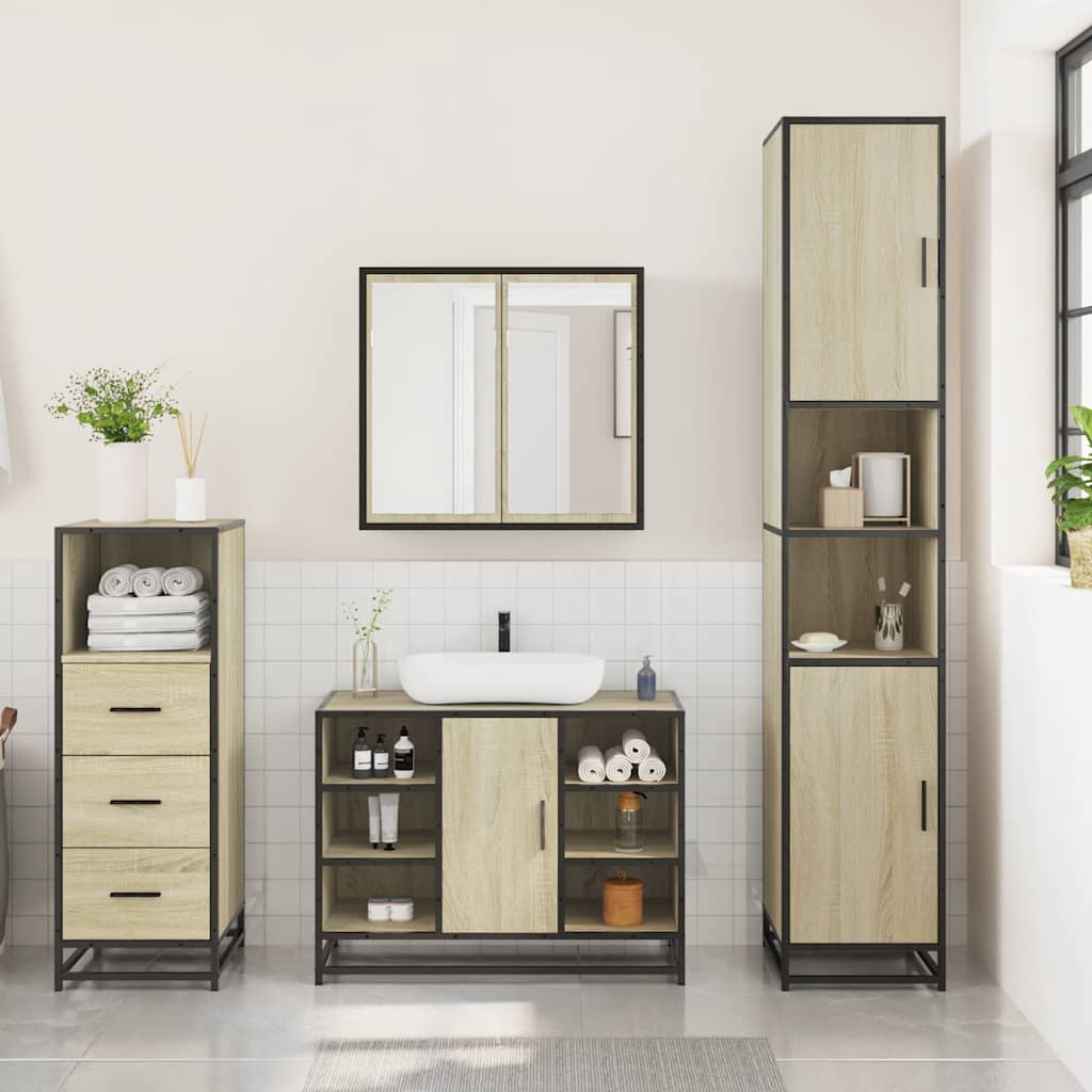 3 Piece Bathroom Furniture Set Sonoma Oak Engineered Wood