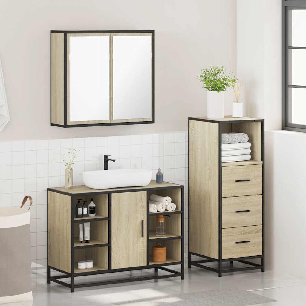 3 Piece Bathroom Furniture Set Sonoma Oak Engineered Wood