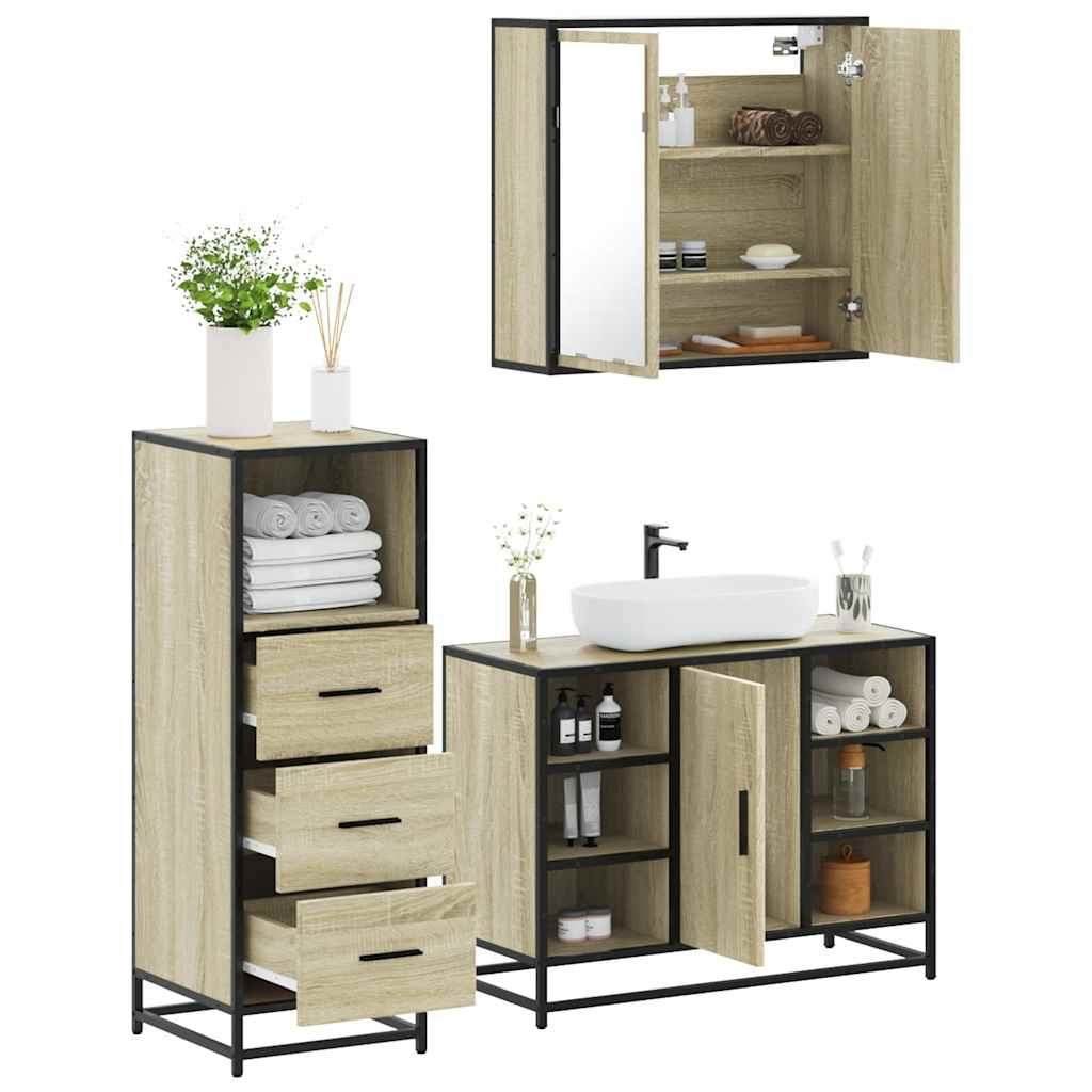 3 Piece Bathroom Furniture Set Sonoma Oak Engineered Wood