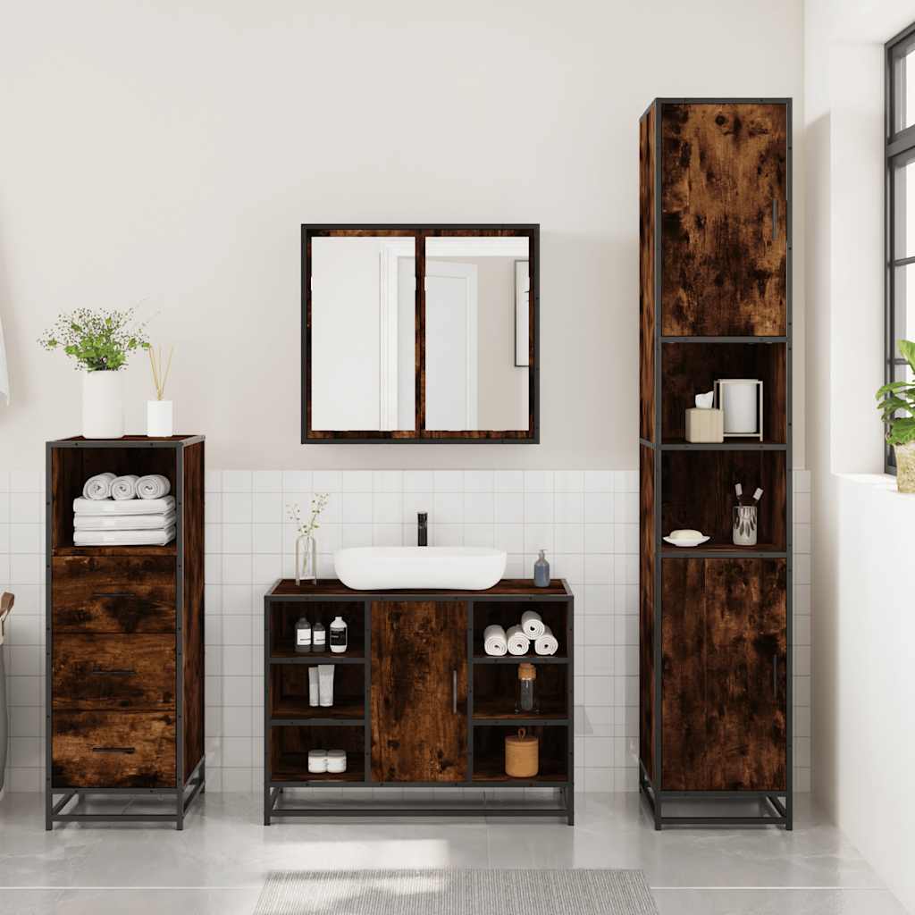 3 Piece Bathroom Furniture Set Smoked Oak Engineered Wood