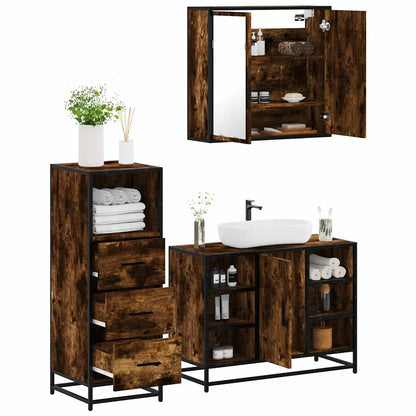 3 Piece Bathroom Furniture Set Smoked Oak Engineered Wood