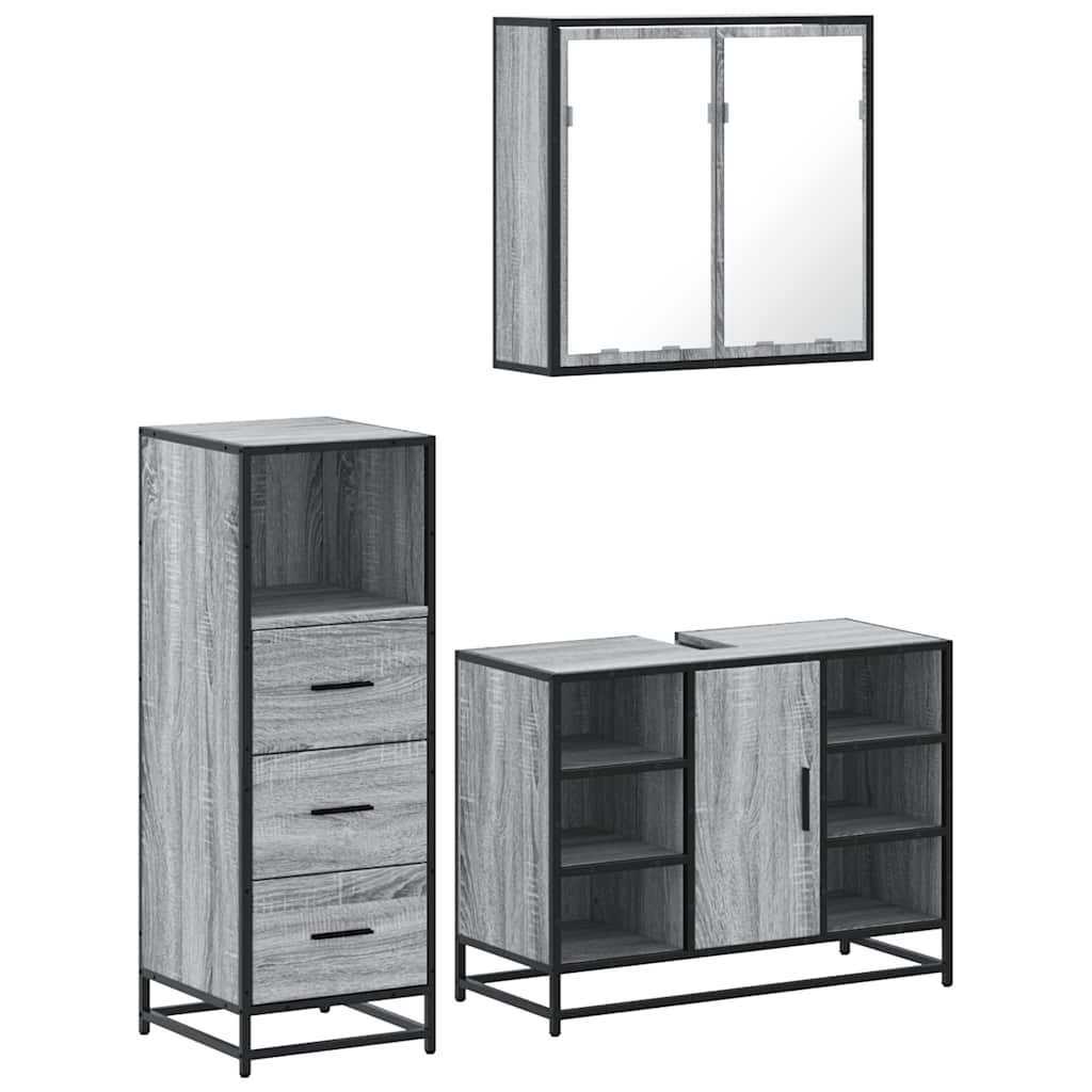 3 Piece Bathroom Furniture Set Grey Sonoma Engineered Wood