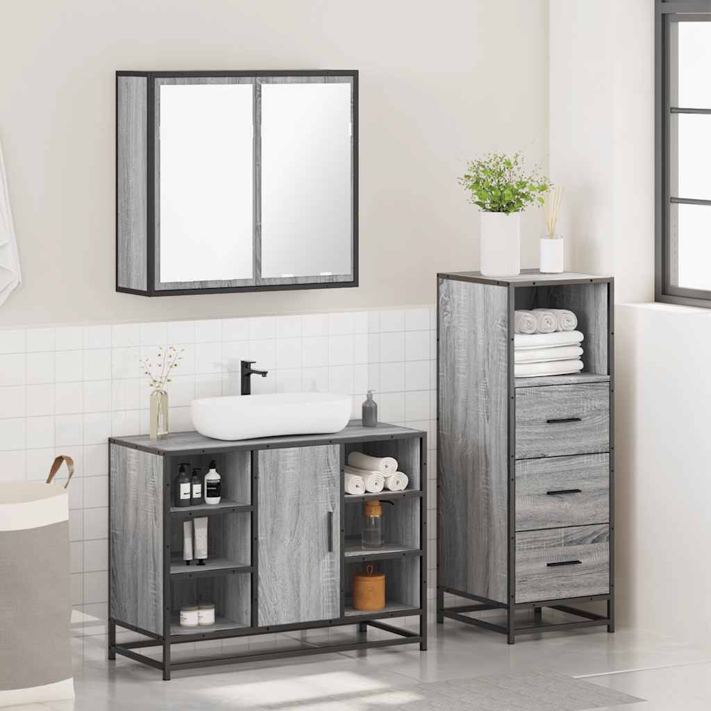 3 Piece Bathroom Furniture Set Grey Sonoma Engineered Wood