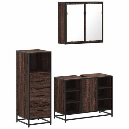 3 Piece Bathroom Furniture Set Brown Oak Engineered Wood