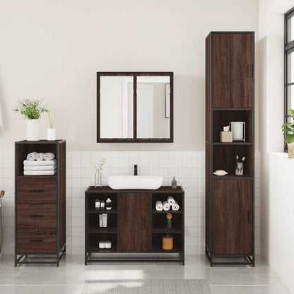 3 Piece Bathroom Furniture Set Brown Oak Engineered Wood