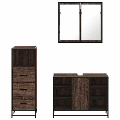 3 Piece Bathroom Furniture Set Brown Oak Engineered Wood