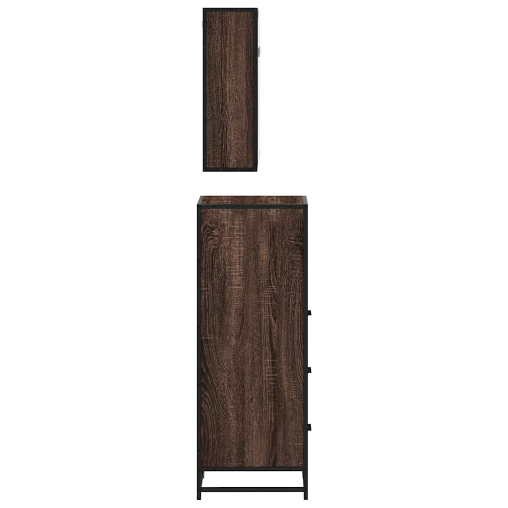 3 Piece Bathroom Furniture Set Brown Oak Engineered Wood