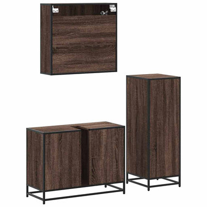 3 Piece Bathroom Furniture Set Brown Oak Engineered Wood