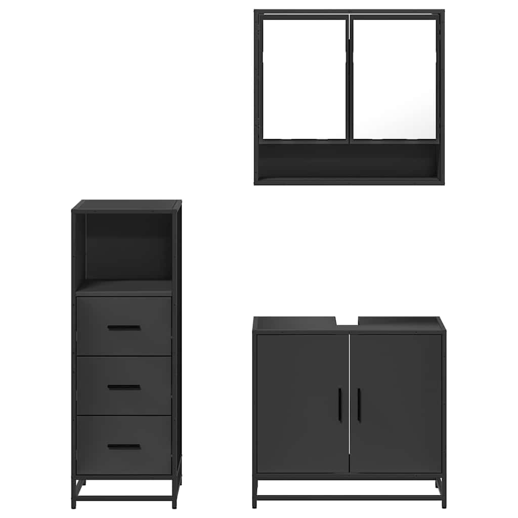 3 Piece Bathroom Furniture Set Black Engineered Wood