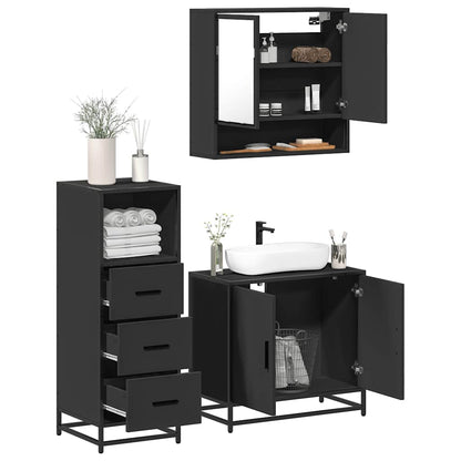 3 Piece Bathroom Furniture Set Black Engineered Wood