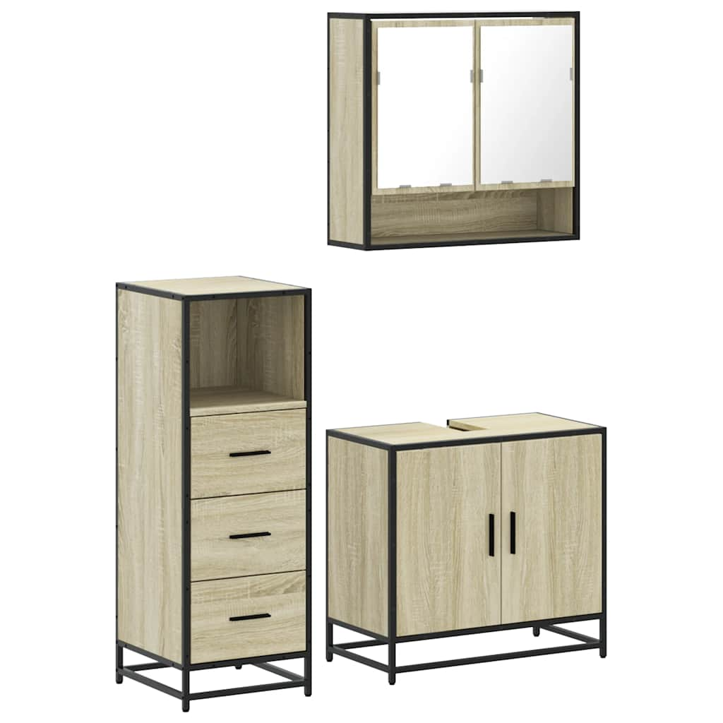 3 Piece Bathroom Furniture Set Sonoma Oak Engineered Wood