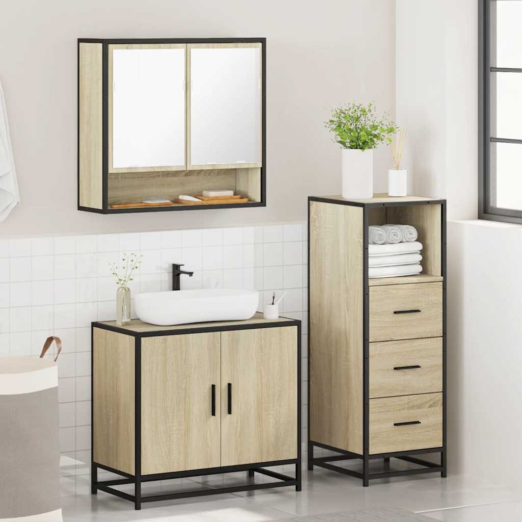 3 Piece Bathroom Furniture Set Sonoma Oak Engineered Wood