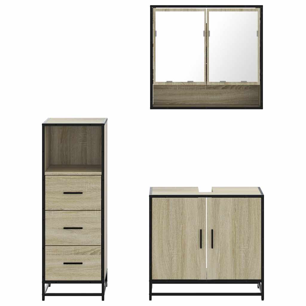 3 Piece Bathroom Furniture Set Sonoma Oak Engineered Wood