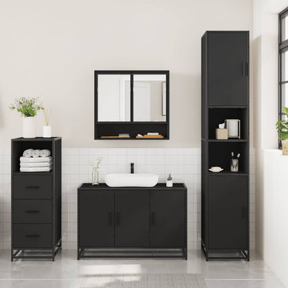 3 Piece Bathroom Furniture Set Black Engineered Wood