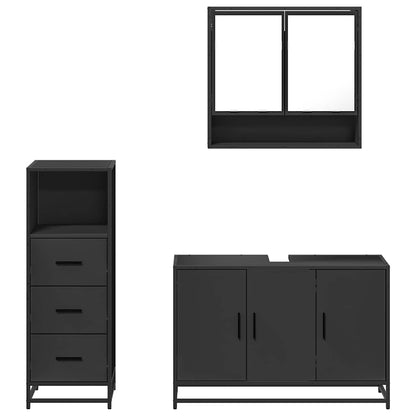 3 Piece Bathroom Furniture Set Black Engineered Wood