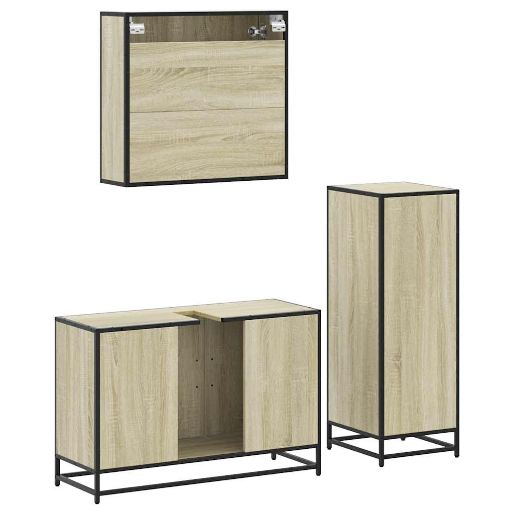 3 Piece Bathroom Furniture Set Sonoma Oak Engineered Wood