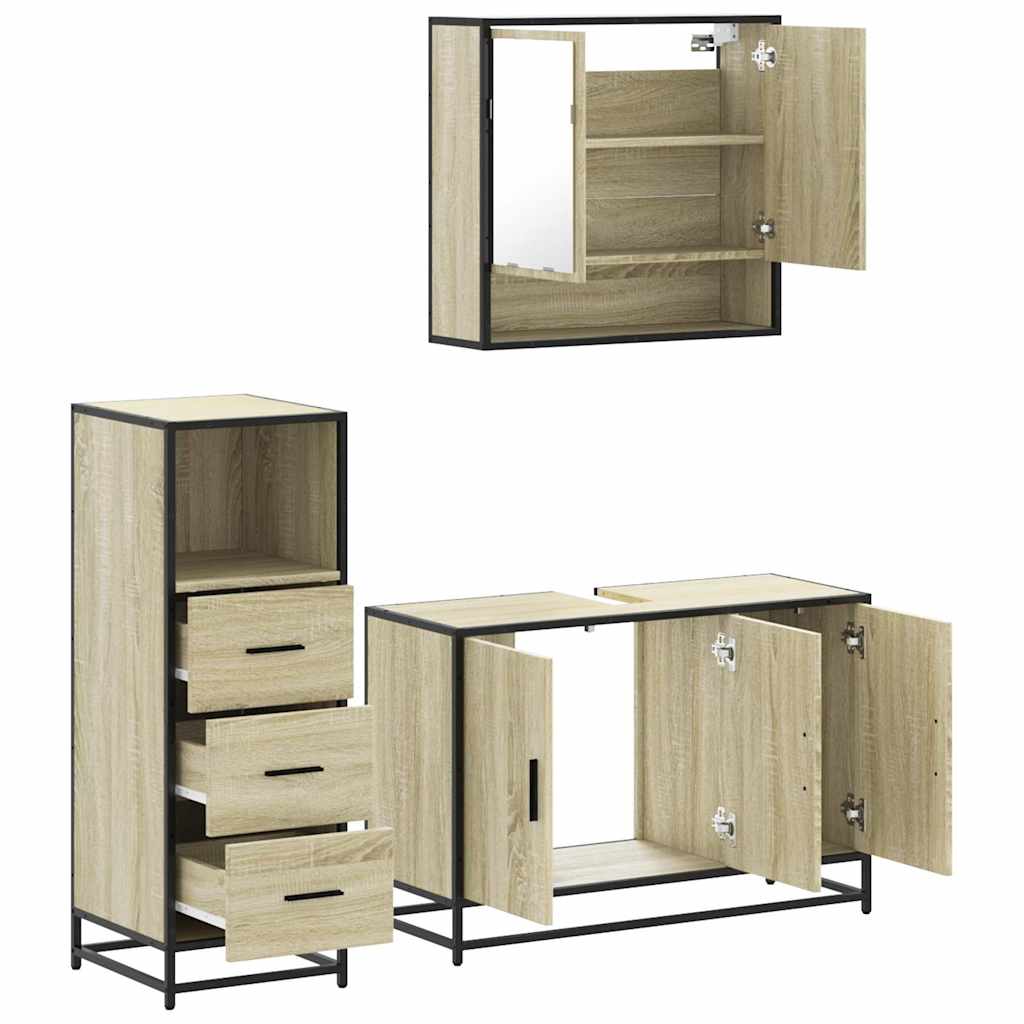 3 Piece Bathroom Furniture Set Sonoma Oak Engineered Wood