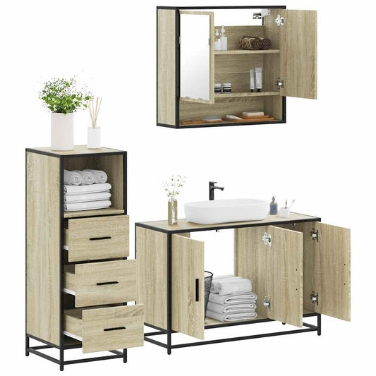 3 Piece Bathroom Furniture Set Sonoma Oak Engineered Wood