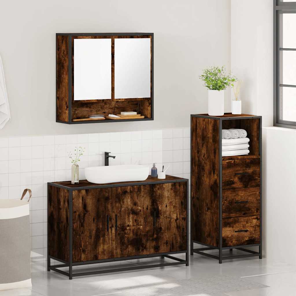 3 Piece Bathroom Furniture Set Smoked Oak Engineered Wood