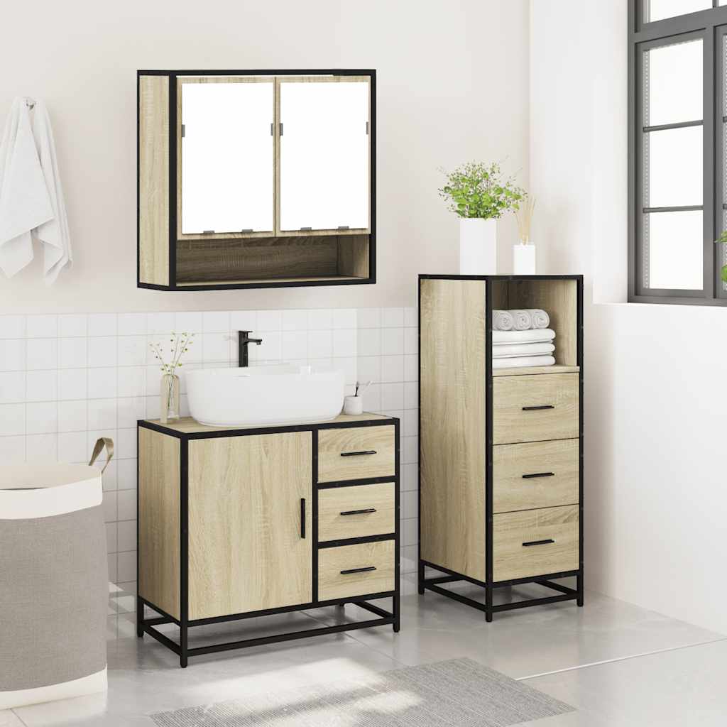 3 Piece Bathroom Furniture Set Sonoma Oak Engineered Wood