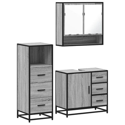 3 Piece Bathroom Furniture Set Grey Sonoma Engineered Wood