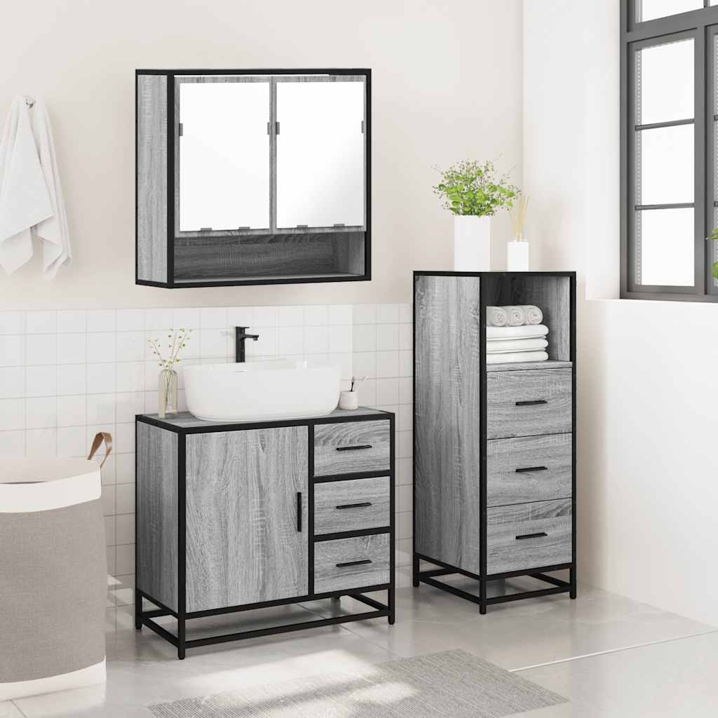 3 Piece Bathroom Furniture Set Grey Sonoma Engineered Wood