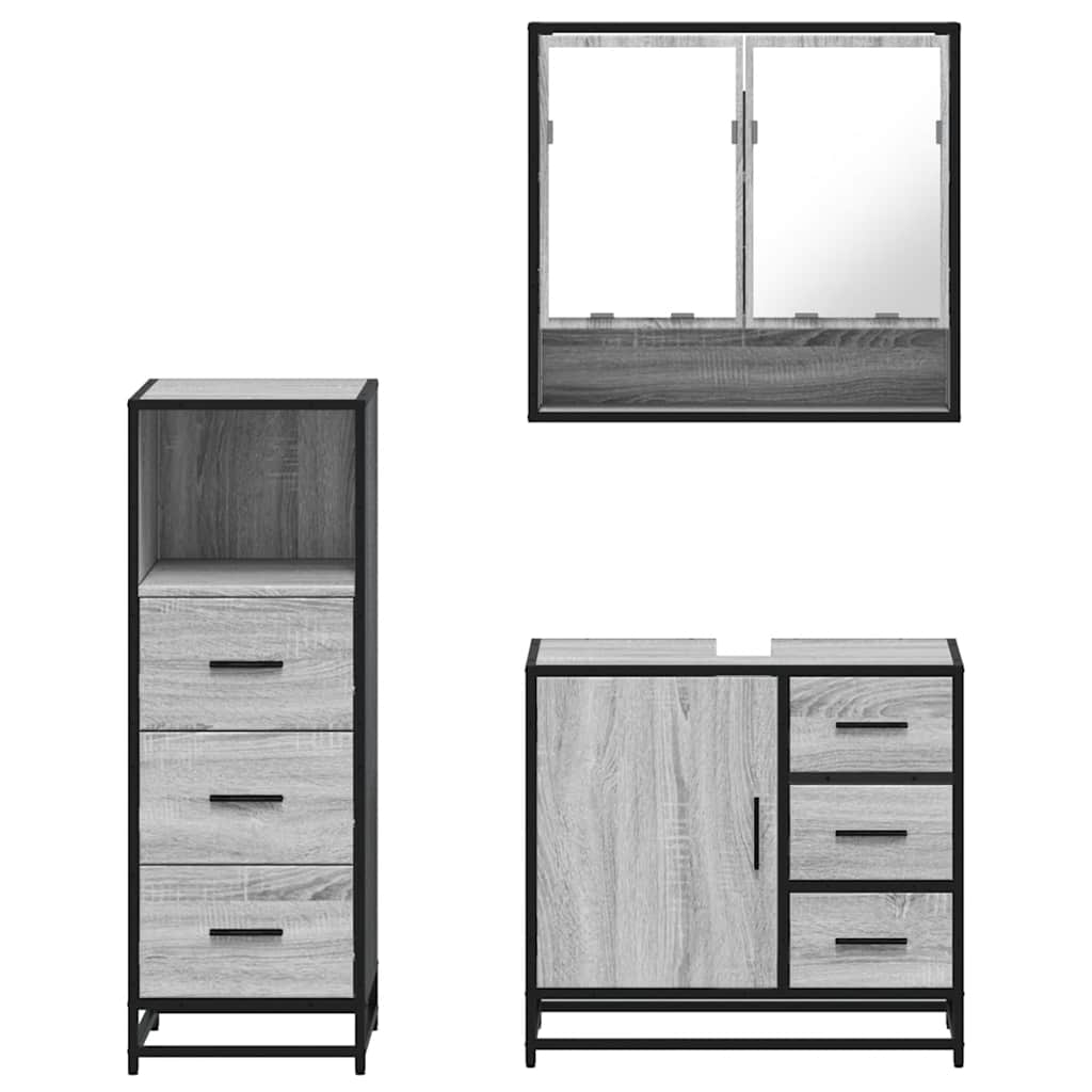 3 Piece Bathroom Furniture Set Grey Sonoma Engineered Wood