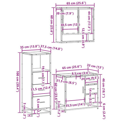 3 Piece Bathroom Furniture Set Grey Sonoma Engineered Wood