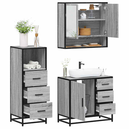 3 Piece Bathroom Furniture Set Grey Sonoma Engineered Wood