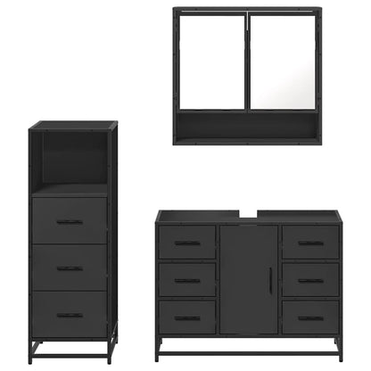 3 Piece Bathroom Furniture Set Black Engineered Wood