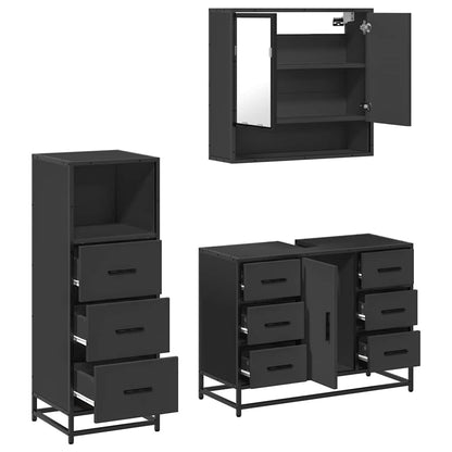 3 Piece Bathroom Furniture Set Black Engineered Wood