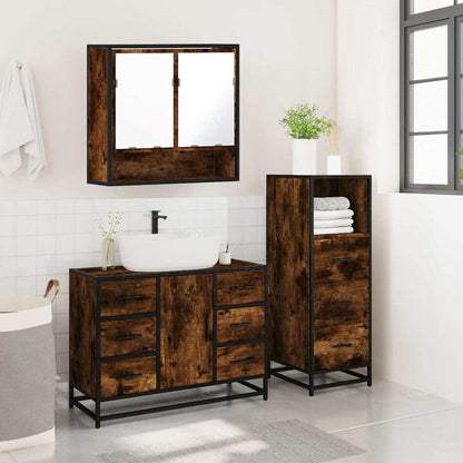 3 Piece Bathroom Furniture Set Smoked Oak Engineered Wood