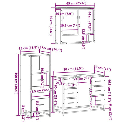 3 Piece Bathroom Furniture Set Smoked Oak Engineered Wood