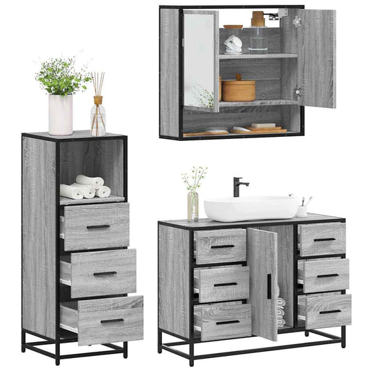 3 Piece Bathroom Furniture Set Grey Sonoma Engineered Wood