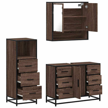 3 Piece Bathroom Furniture Set Brown Oak Engineered Wood