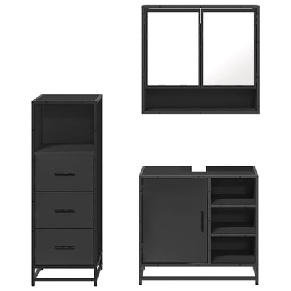 3 Piece Bathroom Furniture Set Black Engineered Wood