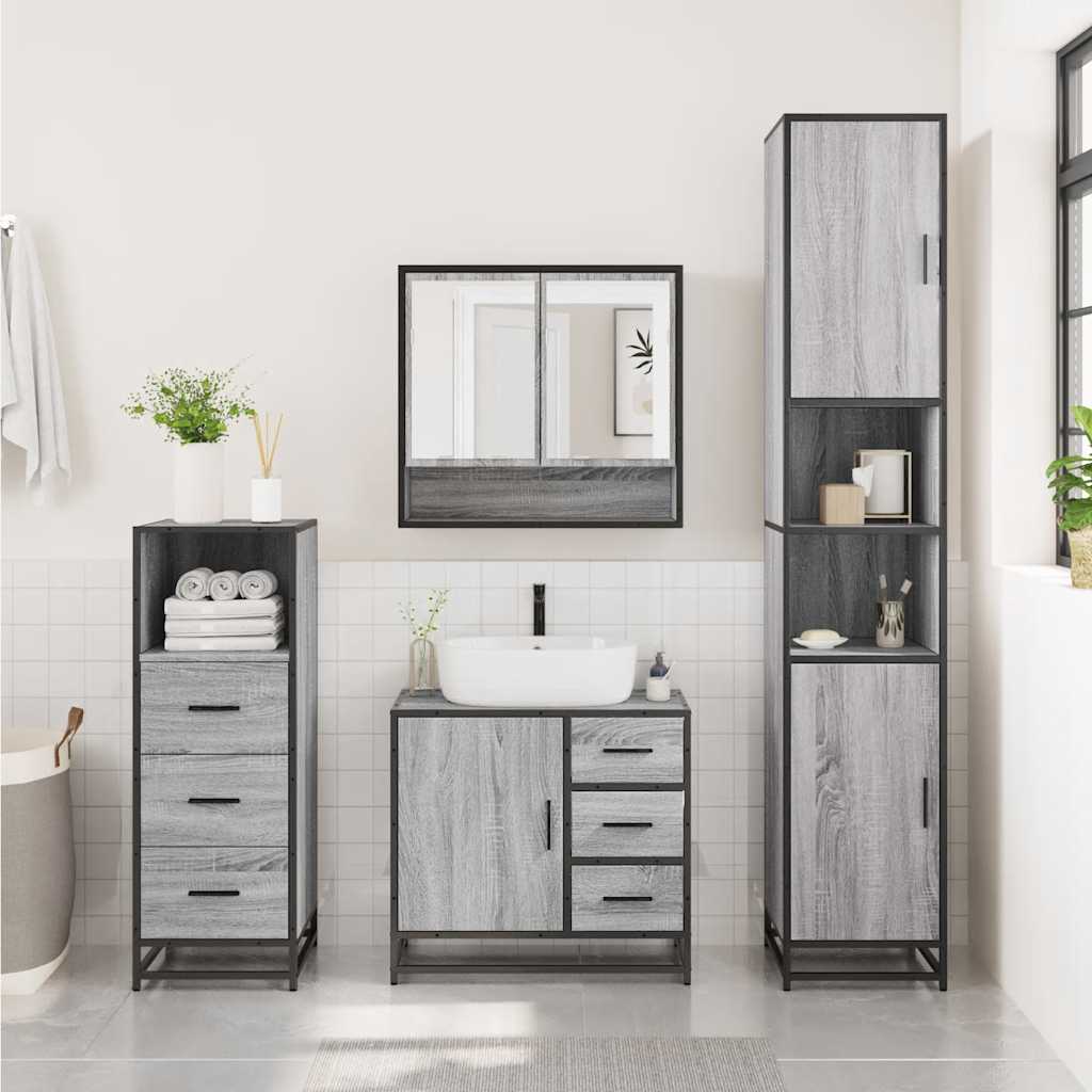 3 Piece Bathroom Furniture Set Grey Sonoma Engineered Wood