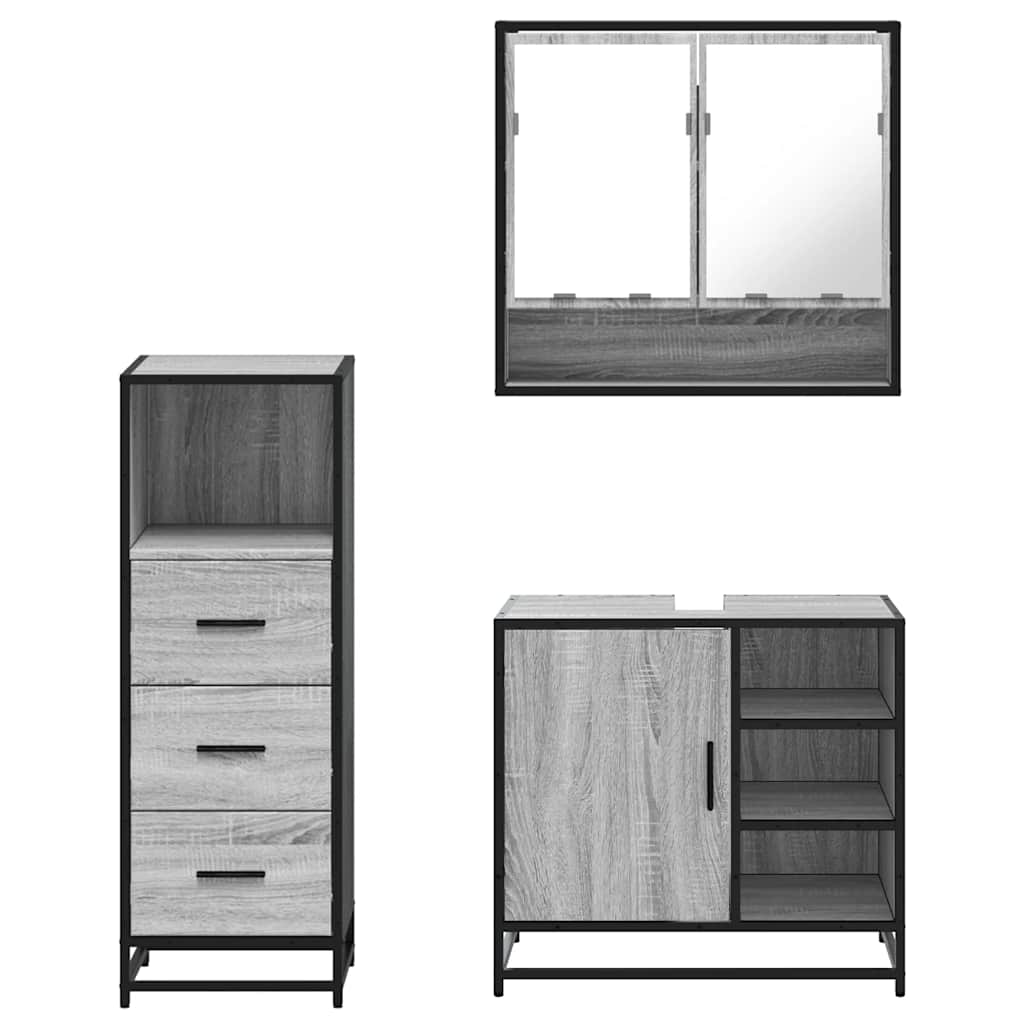 3 Piece Bathroom Furniture Set Grey Sonoma Engineered Wood