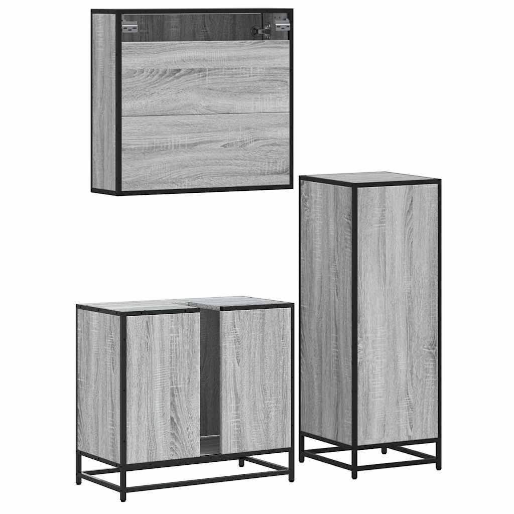 3 Piece Bathroom Furniture Set Grey Sonoma Engineered Wood