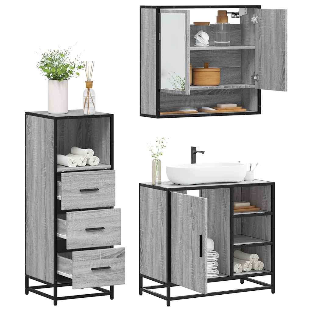 3 Piece Bathroom Furniture Set Grey Sonoma Engineered Wood