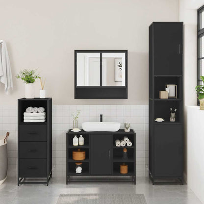 3 Piece Bathroom Furniture Set Black Engineered Wood